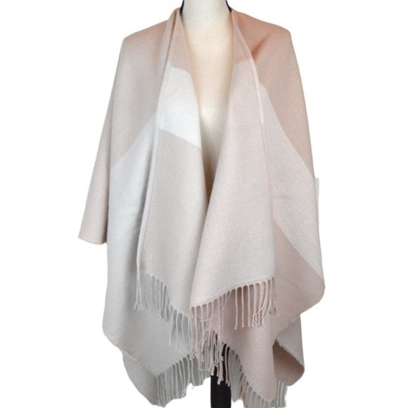 SOIA & KYO Soft Acrylic Wrap Poncho Shawl, Color Block Blush & Cream - One Size - Picture 11 of 11
